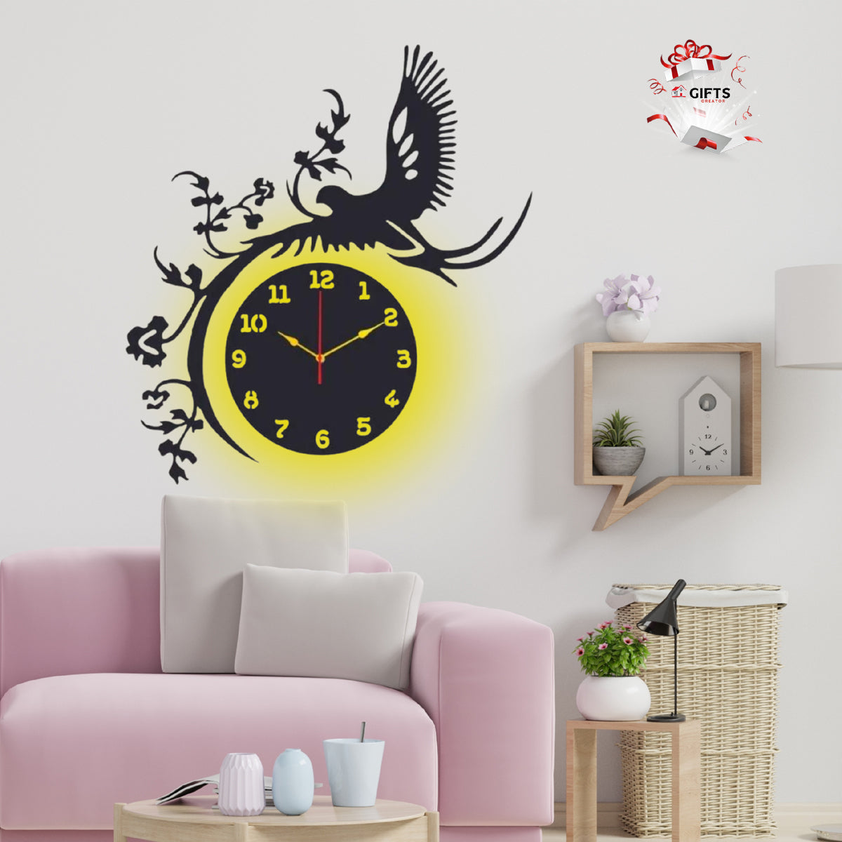 3D Wooden Bird Style Wall Clock | C1